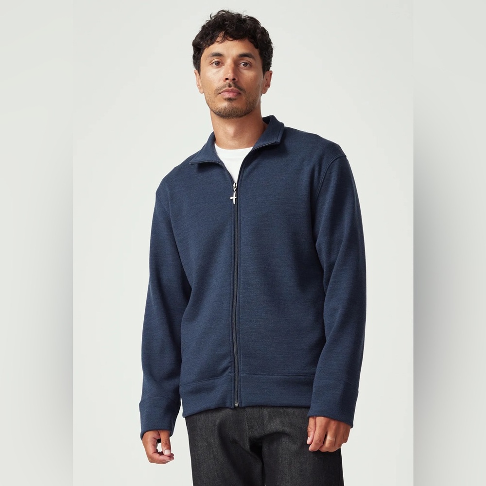 Untouched World Merino Wool Sport Jacket Full-Zip Tasman Melange Blue XL‎